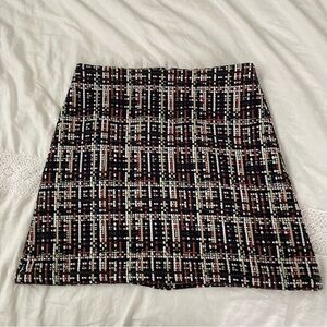 Halogen 8P Petite A Line Tweed Style mini skirt black red brown lined